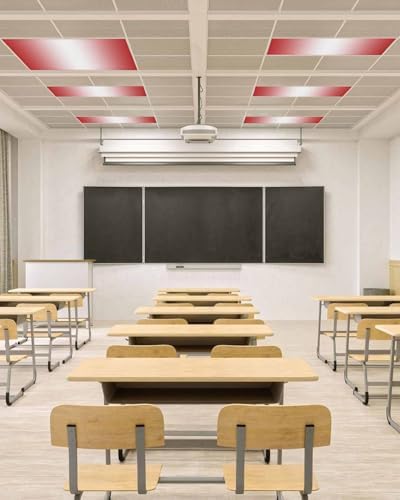 Red Magnetic Fluorescent Light Covers for Ceiling Lights 2 x 4 Feet,Minimalist White Stripes Contemporary Striped Office Classroom Kitchen Drop Ceiling Light Covers Lighting Filters Shade 3 Packs
