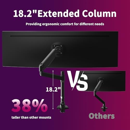 Single Monitor Arm for 17-49 Inch Ultrawide Screens, Single Monitor Mount Heavy Duty up to 44lbs, Adjustable Vertical Stacked Full Motion Single Monitor Arm Desk Mount, 75/100mm VESA Mount, Black
