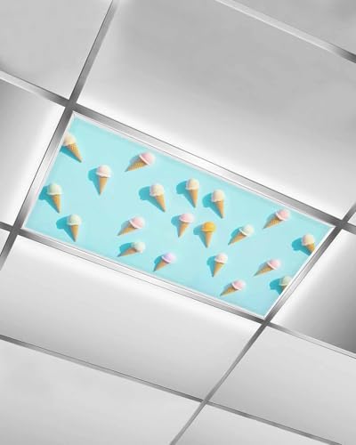 Ice Cream Magnetic Fluorescent Light Covers for Ceiling Lights 2 x 4 Feet,Summer Popsicle Tasty Desserts Food Frosting Office Classroom Kitchen Drop Ceiling Light Covers Filters Shade Panel 1 Pack