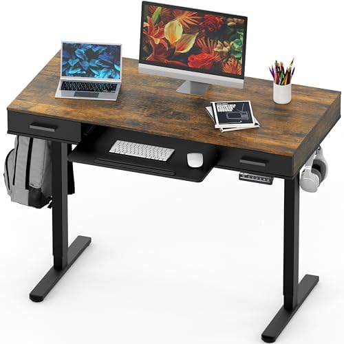 SHW 48-Inch Electric Height Adjustable Desk w/Keyboard Tray, Rustic Brown