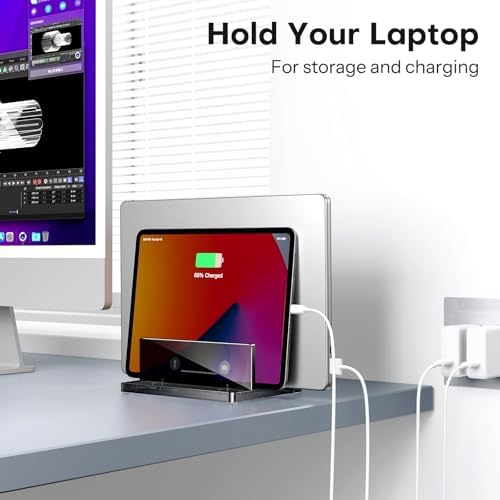 OMOTON Vertical Laptop Stand, Black Acrylic Dual Holder for MacBook Gaming