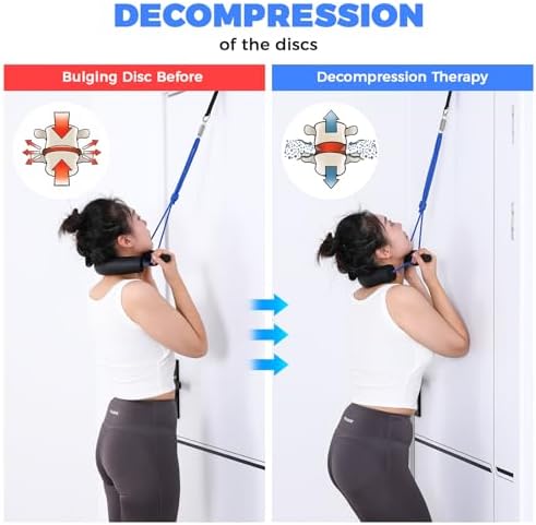 Portable Cervical Neck Traction Over Door Device for Neck Pain Relief or Spinal Decompression, Neck Stretcher Strap Over Door for Cervical Curvature Correction Home Use