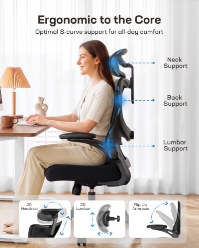 HUANUO Ergonomic Office Chair, High Back Computer Desk Chair with Adjustable Lumbar Support and Headrest, Comfy Gaming Chair with 3D Armrests, Home Office Rolling Chair, Max Load 300 lbs, Pack of 5