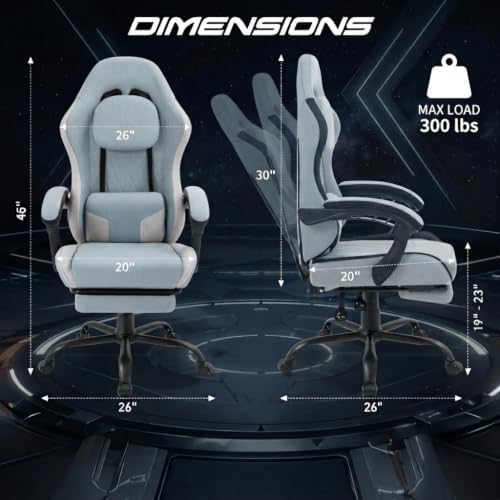 Video Gaming Chair, Ergonomic Office Chair with Footrest, Lumbar Support and Linkage Armrests, Swive Home Video Game Chairs for Adults, Blue