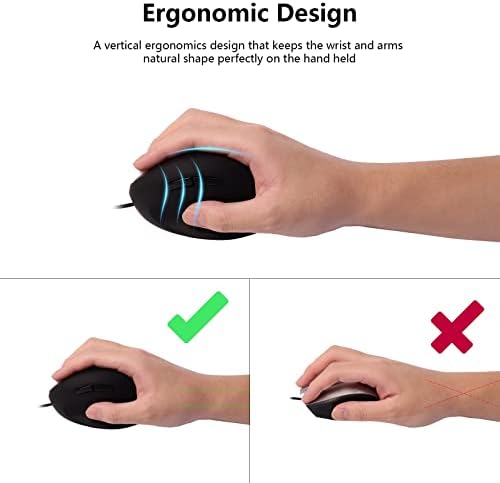 Wired Mouse Vertical Ergonomic Optical Mouse USB Mice Corded Mouse for Computer/Laptop/PC/Desktop/Mac/Office/Desktop, Better for Small Medium Sized Hands, with Cord, with Side Buttons, Gifts