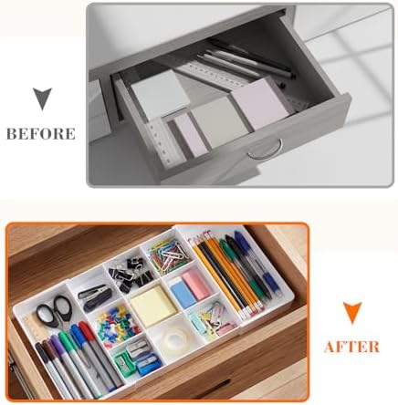Briwooody 1 Pcs Expandable Drawer Organizer, White, 11 Compartments