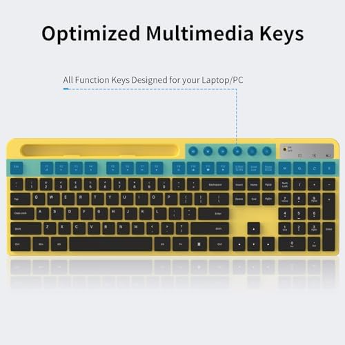 MARVO Wirelss Keyboard and Mouse Combo with Phone Holder, Full-Size, Yellow