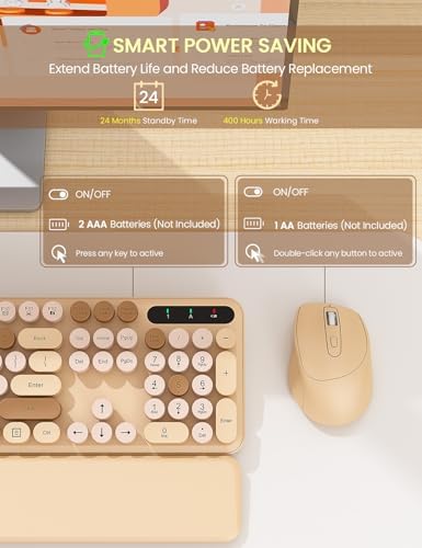 Wireless Keyboard and Mouse Combo, Cute Typewriter, Magnetic Wrist Rest