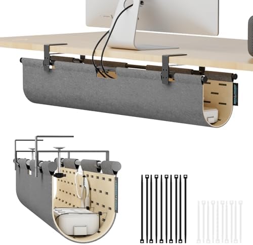 No Drill Under Desk Cable Management Tray,30" Felt Cord Organizer for Table