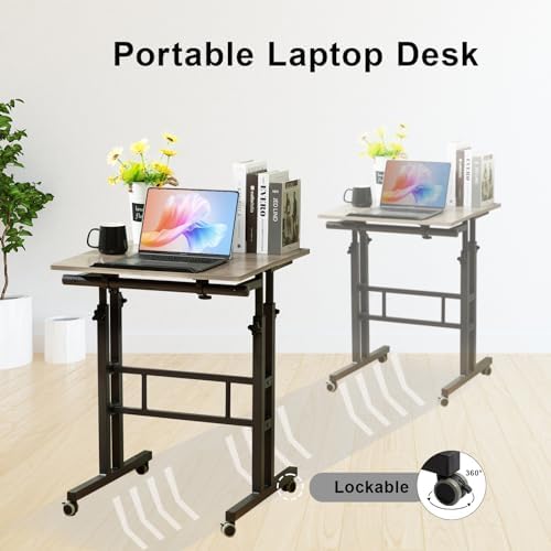 Hadulcet Mobile Standing Desk Adjustable Height with Charging Station