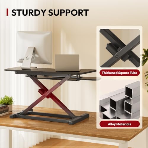 SANODESK 35" Electric Standing Desk Converter,Height Adjustable Riser for Office Home, Monitor and Laptop Workstation with Large Keyboard Tray, Black Color