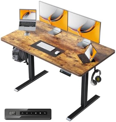 CubiCubi 40 x 24 One-Piece Electric Adjustable Standing Desk, Rustic Brown
