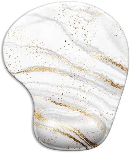 ITNRSIIET Ergonomic Mouse Pad with Gel Wrist Support Wrist Rest Smooth Surface Non-Slip PU Base Comfortable Office Supplies Pain Relief, 9.5 x 8 inches, Gray Gold Marbling