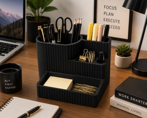 Desk Organizer with Multiple Compartments, Desktop Organizer for Office Supplies, Pens, Pencils, Markers, Scissors, Sticky Notes & Paper Clips, Modern Desk Storage for Home Office, School & Dorm