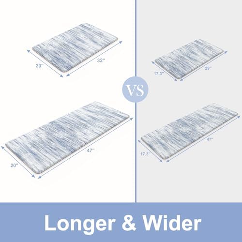 KIMODE Anti Fatigue Kitchen Mat, Boho Abstract Kitchen Rugs Sets of 2 Blue