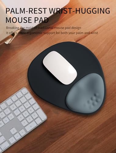 Palm-Rest and Wrist-Hugging Mouse Pad Wrist Rest, Ergonomic Wrist Support with Curve Fitting Cushioned Memory Foam for Carpal Tunnel Pain Relief, 9.9 x 8.3 Inch, Slate Gray