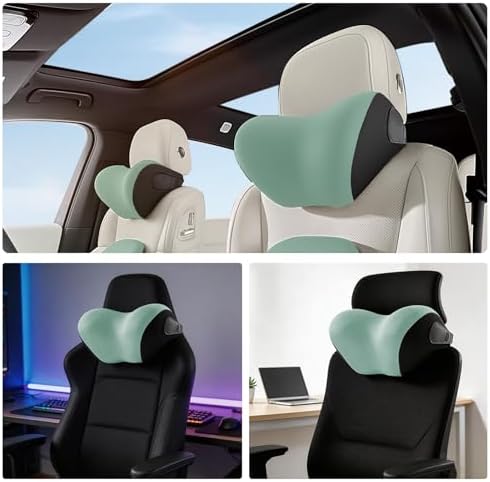BEBAS Ergonomic Car Headrest Pillow, Memory Foam Neck Support, Green