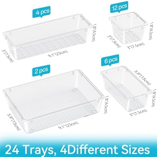 24 PCS Drawer Organizer Set, Makeup Organizers, Tool Storage Trays