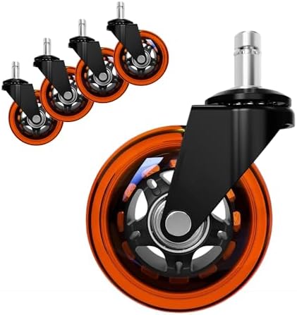 3" Office Chair Wheels, 11x22mm, Heavy Duty, Orange, Set of 5
