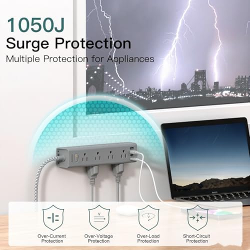 15FT Extension Cord, Power Strip Surge Protector with 12 AC Outlets & 4 USB