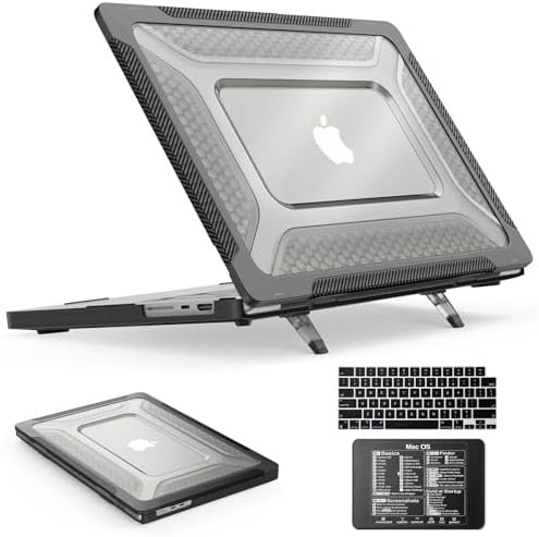 SEYMAC stock Case for MacBook Pro 16 inch, Shock-Absorbing Protection with Folding Stand &Mouse Pad Case for MacBook Pro 16 inch, Black