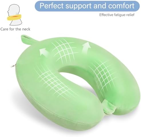 Neck Pillow for Travel U Shape Memory Foam Pillows, Green