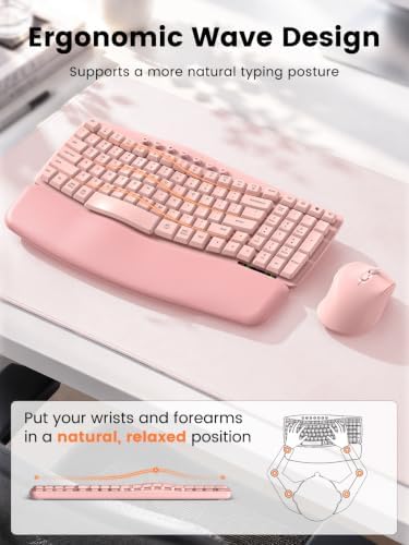 SABLUTE MA61 Wave Keys Combo Ergonomic Wireless Keyboard and Mouse, Pink
