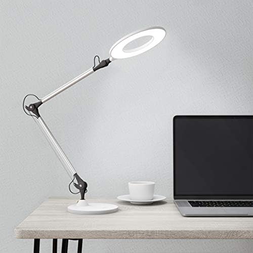 Lavish Home LED Desk Lamp - Swing Arm Architect Lamp - Adjustable Natural Sun Lighting for Home Office, Bedroom, or Dorm Room (White)
