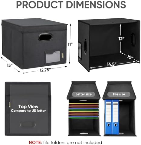 BALEINE File Organizer Box with Lid, Collapsible Hanging File Storage Box