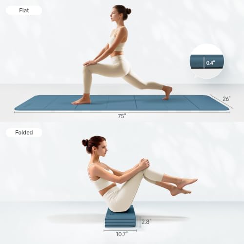 PAIDU Foldable Yoga Mat 10mm Thick, 75"x26" Non-Slip Fitness Exercise Mat