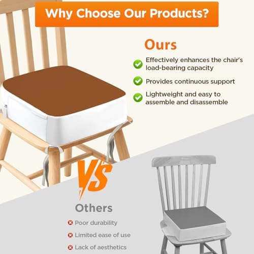 Booster Seat for Kitchen Chair, 3.8" Kid Booster Seat Cushion with Ties