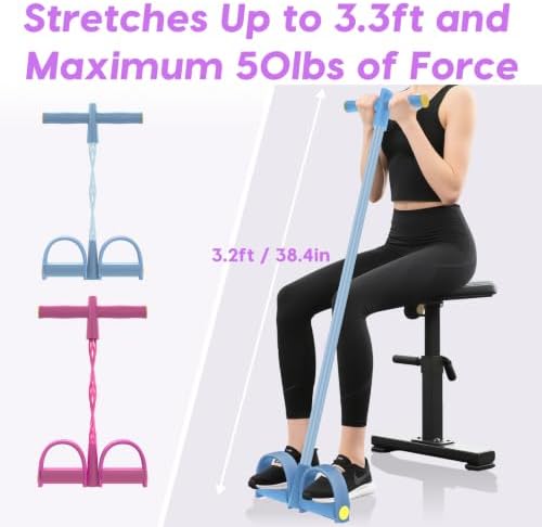 Pedal Resistance Band with Handles, 6-Tubes Natural Rubber Exercise Band