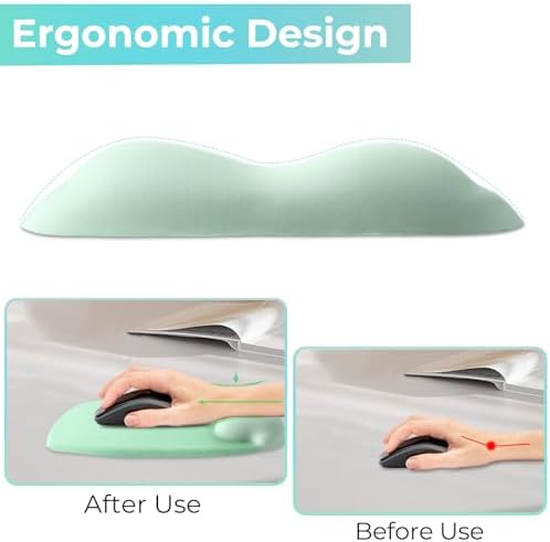 Mouse Pad with Wrist Rest Support, Ergonomic Mousepad with Comfortable Gel Cushion, Gaming Mouse Pad with Smooth Lycra Surface & Non-Slip PU Base, for Home Office Computer Laptop, Green