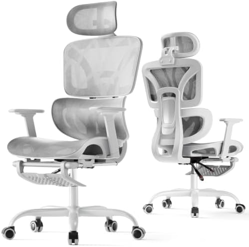 HLDIRECT Ergonomic Mesh Office Chair with Footrest, Lumbar Support(Grey)