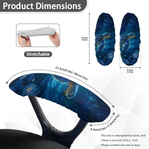 2 Pcs Office Chair Armrest Covers Sea Turtle Flowers Print Anti-Dust Soft Comfy Computer Desk Chair Arm Covers Soft Stretchy Gaming Chairs Arm Rest Slipcover Covers, Easy to Install & Clean