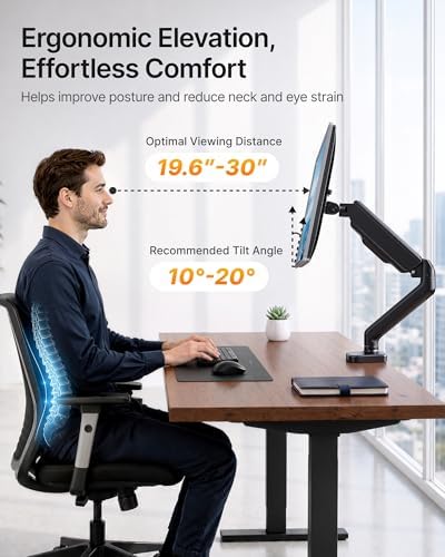 monTEK Single Monitor Arm for 17-32" Flat/Curved Screen up to 19.8 lbs