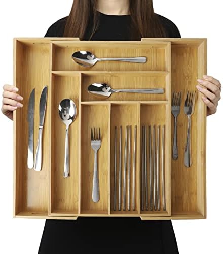BAMOTTO CRAFTBAMBOO Expandable Bamboo Drawer Organizer for Kitchen, 8 Slot