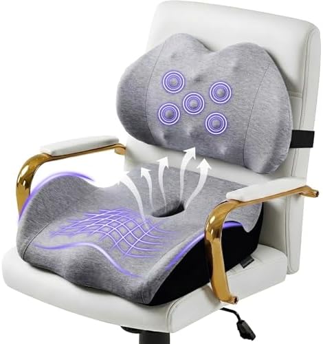 Extra Large Memory Foam Seat Cushion and Lumbar Support Pillow for Office Chair Pressure Relief Sciatica & Tailbone Pain Relief Chair Pad for Home,Car Seat,Wheelchair