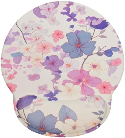 Lily Floral Mouse Pad Wrist Support Wrist Rest, Flower Ergonomic Mouse Pad with Non-Slip Base for Office Gaming Working Computers,Desk Accessories Pain Relief Mouse Mat, Purple