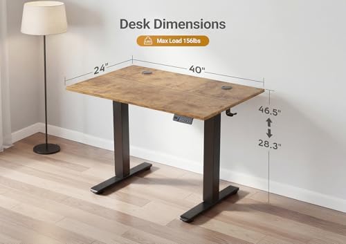 YDN Electric Standing Desk, 40x24 Inch, Rustic Brown
