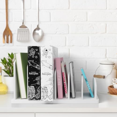 Cook Book Organizer, 6 Sections, Recipe Book Holder Rack, Tabletop Stand for Convenient Cookbook Storage, Vertical Cook Book Stand Kitchen, Binder Holder for Desk & Countertop (White)