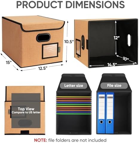 BALEINE File Organizer Box with Lid, Collapsible Hanging File Storage Box