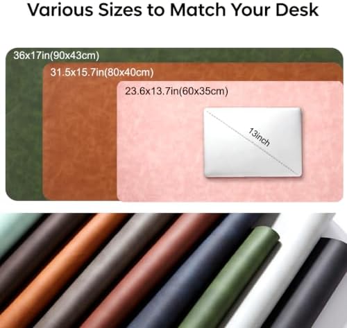Distressed Leather Desk Mat - Non-Slip PU Leather Desk Pad Protector - Large Waterproof Mouse Pad Computer Keyboard Desk Mat Desk Accessories for Office & Home (Forest Green, 36"x17")