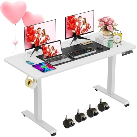farexon 55x24 Inch Electric Standing Desk with Mouse Pad, White