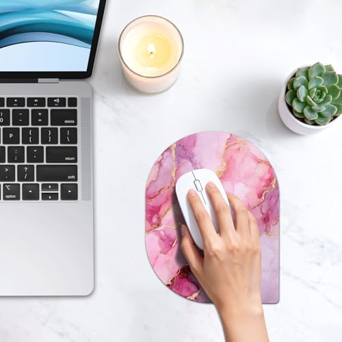 Contoured Oval Mouse Pad 6x8in Non-Slip for Laptop,Pink Marble