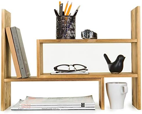 MyGift Adjustable Dark Brown Solid Wood Desktop Storage Organizer Display Shelf Book Rack, Home Office Desk Decor Bookshelf