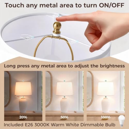 Touch Control Ceramic Table Lamp Dimmable Nightstand Lamp,23" Blush