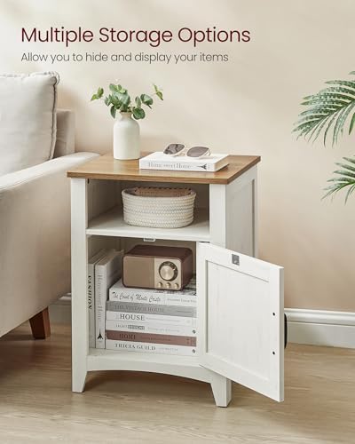VASAGLE Farmhouse Nightstand with Barn Door, Bedside Table for Bedroom