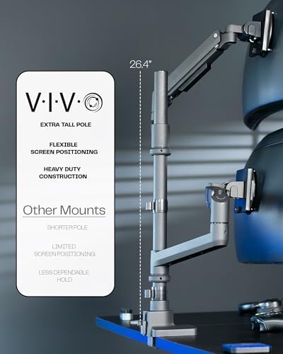 VIVO Pneumatic Arm Dual Ultrawide Monitor Extra Tall Desk Mount for Up to 49 inch Screens, Heavy Duty Clamp, Holds 2 Ultra Wides Up to 44 lbs, Black, STAND-V120K