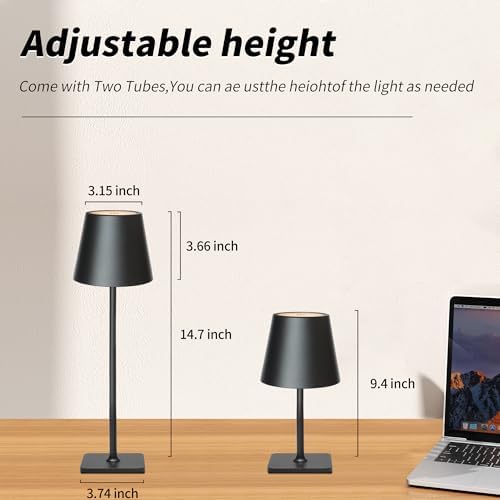 Mr. White Outdoor Waterproof Cordless Wireless Rechargeable Portable Top Touch Battery Operated Powered LED Table Lamp Desk Lamp Lights for Restaurant Kitchen Patio Dinner Dining (Black)